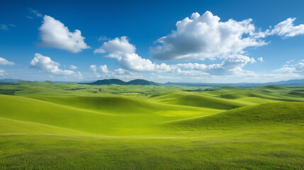 Verdant Green Hills Under a deep blue sky