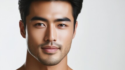 Obraz premium Closeup Portrait of a Young Man with a Clean Shaven Face and a Goatee.