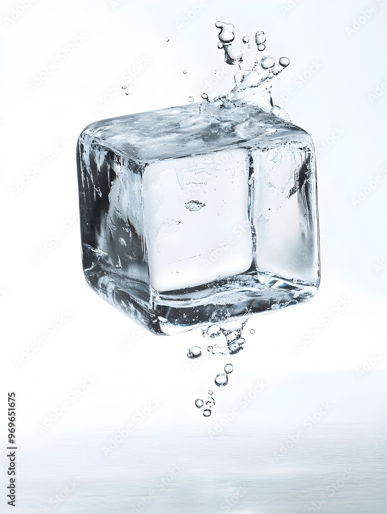 Poster freshly frozen ice cube splash with fluid dynamics and optical effects a minimalist abstract image s