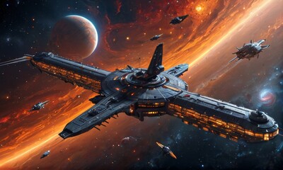 Obraz premium Futuristic Space Station Orbiting Alien Planet