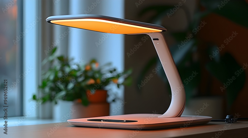 Poster futuristic desk lamp with integrated wireless charger sleek minimalist design for efficient and conv