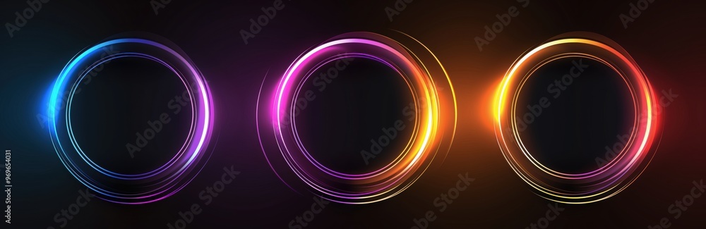 Aufkleber three colorful circles with a black background. the circles are in different colors and sizes. the i