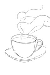 Continuous one line drawing of cup of coffee.