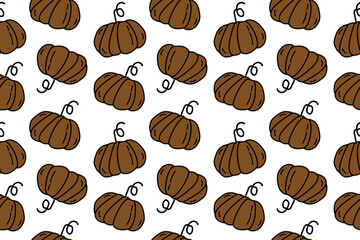 Seamless pattern with doodle brown cute pumpkin flat trendy style isolated on white background