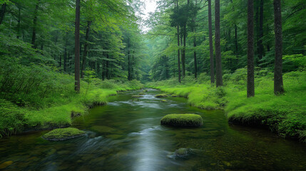 Fototapeta premium A Quiet Forest Clearing With a small stream