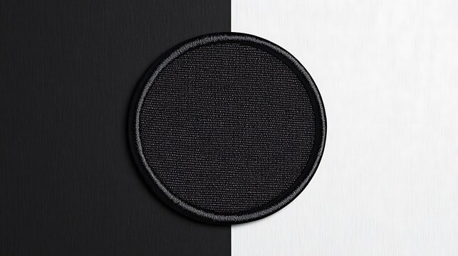 Blank black and white round embroidered patch mockup