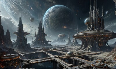 Fototapeta premium Futuristic Alien City with Advanced Architecture
