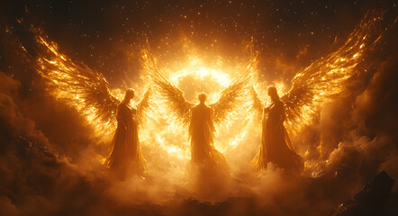 “Three Angels with Large Wings Stand in Front of the Sun”
