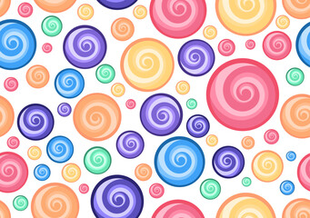 Childlike colourful spiral seamless pattern,  popart imagination swirl texture, hypnosis twist background for children presentation, retro booklet, psychedelic party poster, funny vector ornament