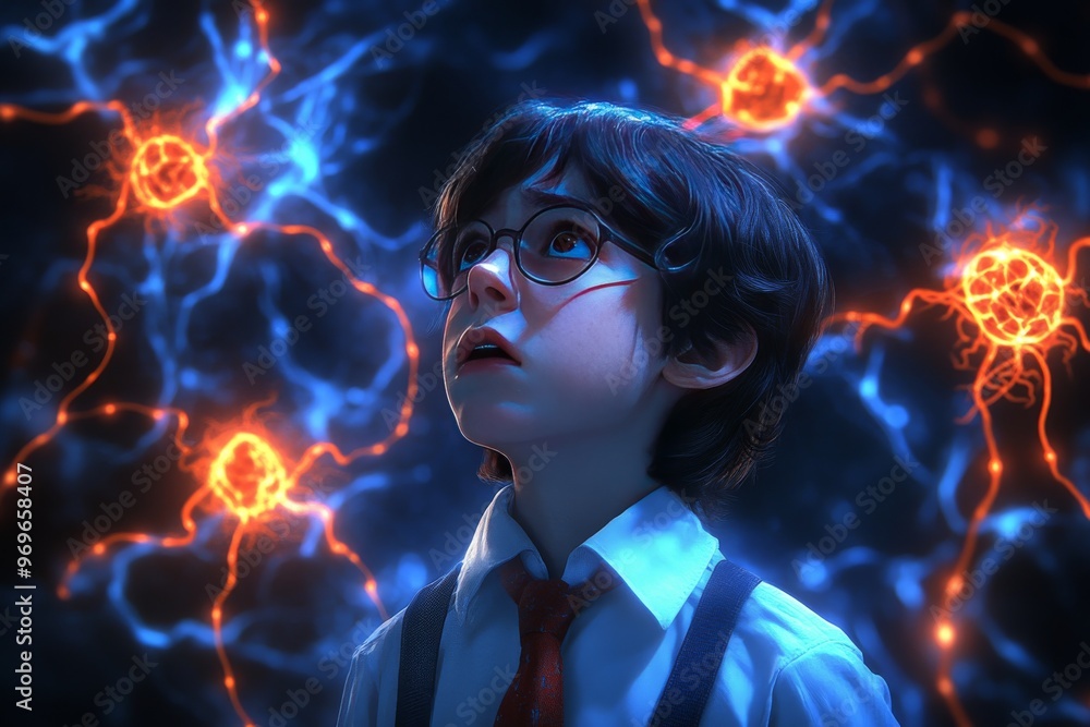 Poster synaptic transmission synapse growth entropy modulation energy fields and sensory networks young boy