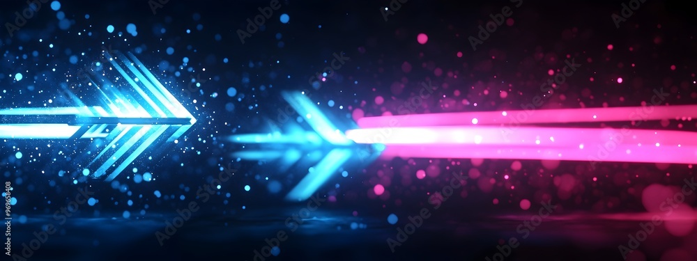 Aufkleber mesmerizing 3d rendered abstract arrow speed motion light effect with luminescent blue and pink glow