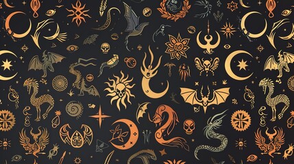 Mythical pattern seamless wallpaper