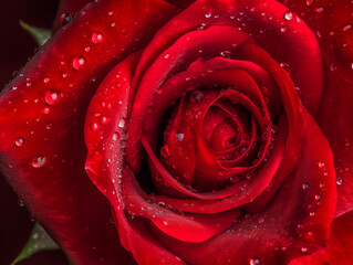 Vibrant Red Rose with Water Droplets, Nature Macro
