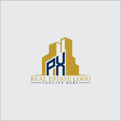 Fototapeta premium Modern PX Real Estate Logo Design with Building Silhouettes