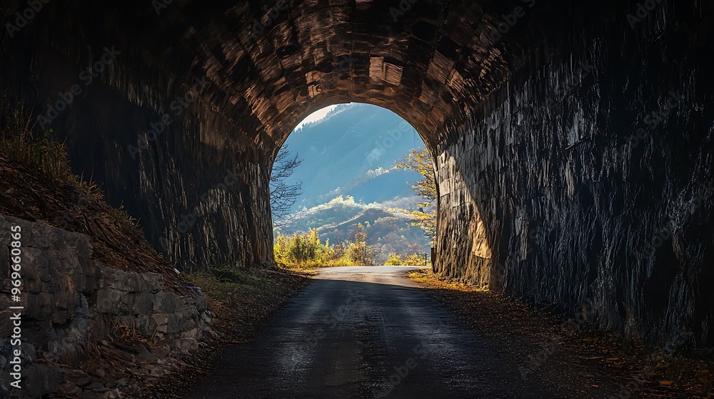 Poster Tunnel Exit to Mountainous Landscape