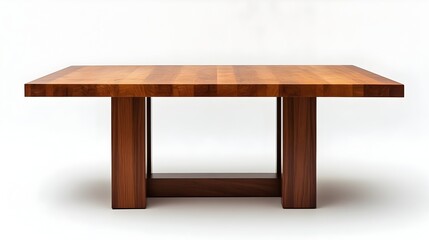 Minimalist and modern rectangular dining table with a clean wooden top isolated on a plain white background  This simple and elegant furniture piece showcases a contemporary and functional design