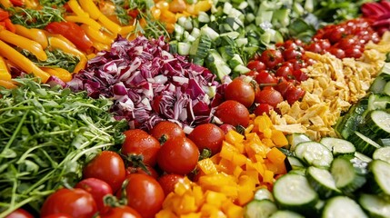 A close up of a colorful assortment of fresh vegetables ready to be turned into a healthy dish, 50 keywords
