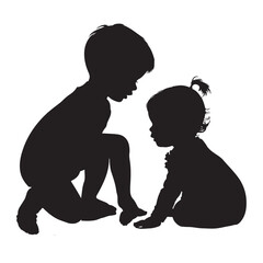 baby and toddler silhouette isolated on white background. Sitting, crawling and standing silhouette on a white background