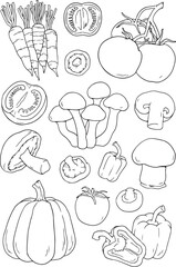 healthy vegetables icons around over white background, line style, vector illustration - Vector set