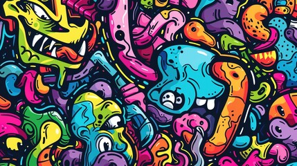Cartoon style street art pattern wallpaper
