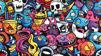 Fototapeta premium Cartoon style street art pattern wallpaper