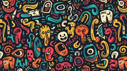 Fototapeta premium Cartoon style street art pattern wallpaper