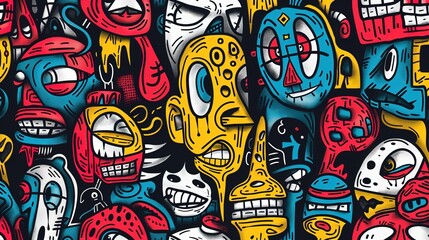 Obraz premium Cartoon style street art pattern wallpaper