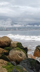 waves crashing on rocks