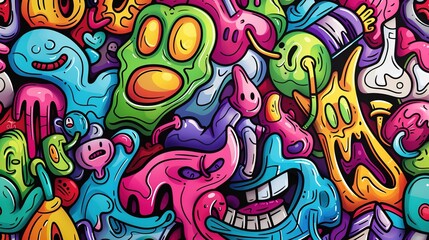 Cartoon style street art pattern wallpaper