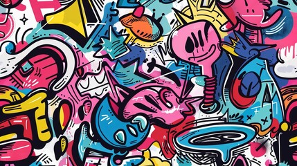 Cartoon style street art pattern wallpaper