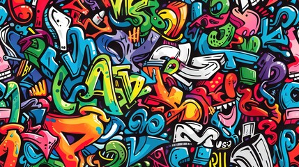 Cartoon style street art pattern wallpaper