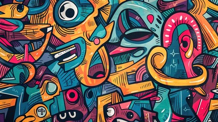Obraz premium Cartoon style street art pattern wallpaper