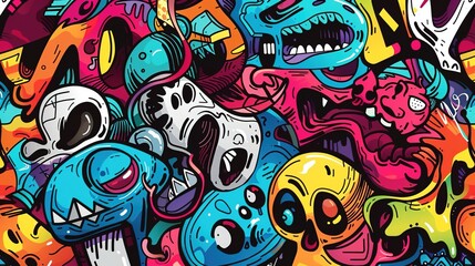 Obraz premium Cartoon style street art pattern wallpaper