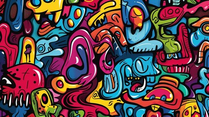Cartoon style street art pattern wallpaper