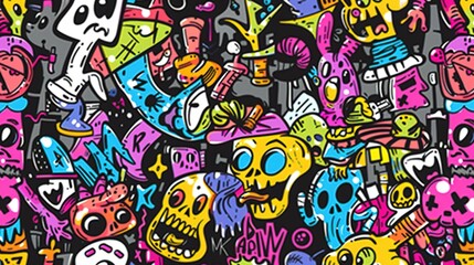Cartoon style street art pattern wallpaper