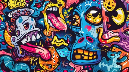 Cartoon style street art pattern wallpaper