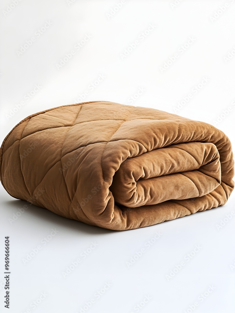 Poster neatly folded soft and cozy cotton blanket isolated on a plain white background minimal simple and c