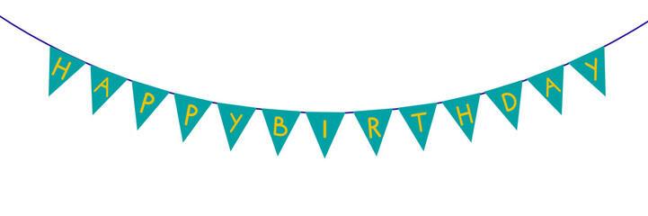 Happy birthday text, birthday banner, birthday decorations, green ribbon, bunting, green banner, flag, decoration, banner png, triangle flag decoration, decoration