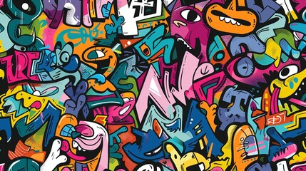 Cartoon style street art pattern wallpaper
