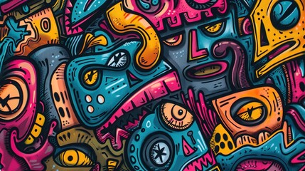 Cartoon style street art pattern wallpaper