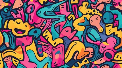 Cartoon style street art pattern wallpaper