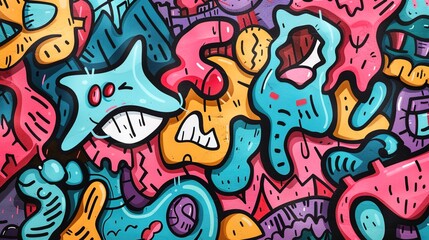 Cartoon style street art pattern wallpaper