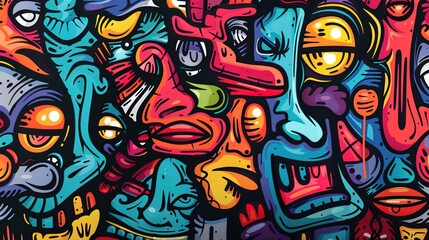 Fototapeta premium Cartoon style street art pattern wallpaper