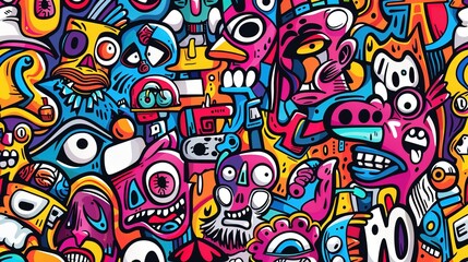 Obraz premium Cartoon style street art pattern wallpaper