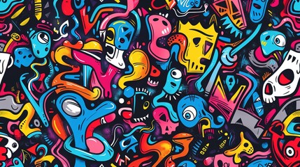 Obraz premium Cartoon style street art pattern wallpaper