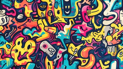 Cartoon style street art pattern wallpaper