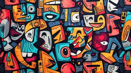 Fototapeta premium Cartoon style street art pattern wallpaper