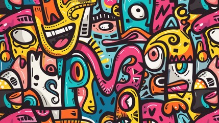 Cartoon style street art pattern wallpaper