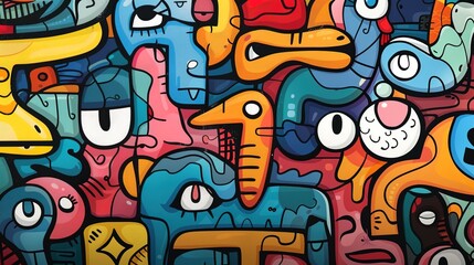 Obraz premium Cartoon style street art pattern wallpaper