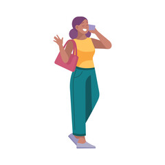 Woman Entrepreneur Character Standing and Speaking Phone Vector Illustration